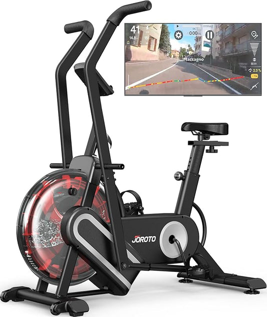 JOROTO XR5 Exercise Bike,Assault Bike,Stationary Upright Indoor Cycling Bike with Dual Acction Handlebars,Recumbent Cross Trainer and Elliptical Exercise Machine Support Bluetooth & Heart Rate