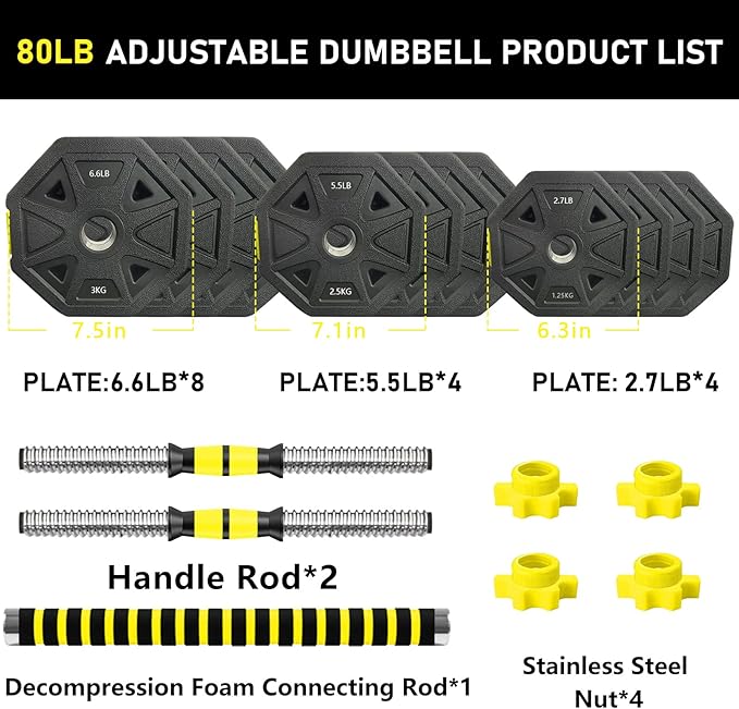 Adjustable-Dumbbells-Set, Free Weights Set with Connector,Fitness Exercises for Home Gym Suitable Men/Women