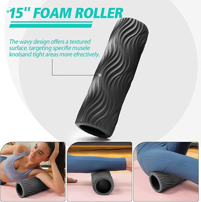 5 in 1 Foam Roller Set Muscle Massage Foam Ripple Roller for Deep Tissue Massage of The Back and Leg Muscles, Relieves Muscle Pain & Tightness, Improves Mobility (Grey)