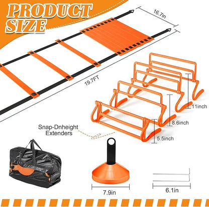 Wettarn 43 Pcs Agility Ladder Speed Training Equipment 2 Pcs 12 Rung 20 ft 8 Agility 8 Ground 24 Disc