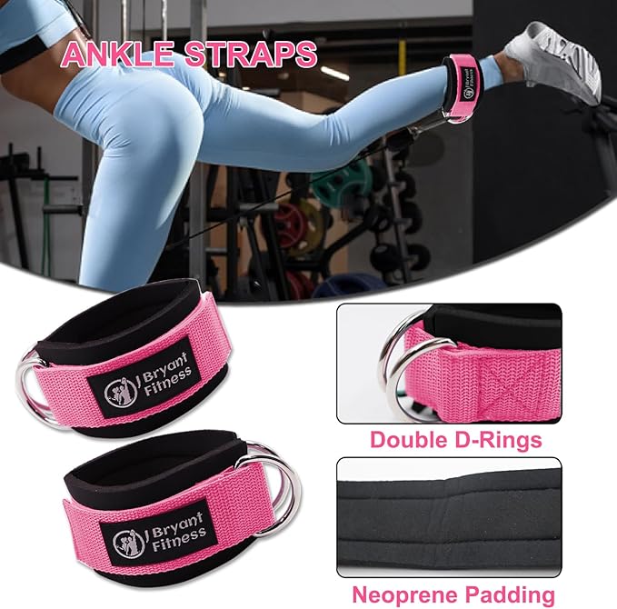 J Bryant Barbell Pad Set with 2 Ankle Straps for Cable Machines Hip Resistance Band Weight Lifting Straps Thick Cushion Hip-Thrusts Pad with Carry Bag for Squats Bench Press Workout