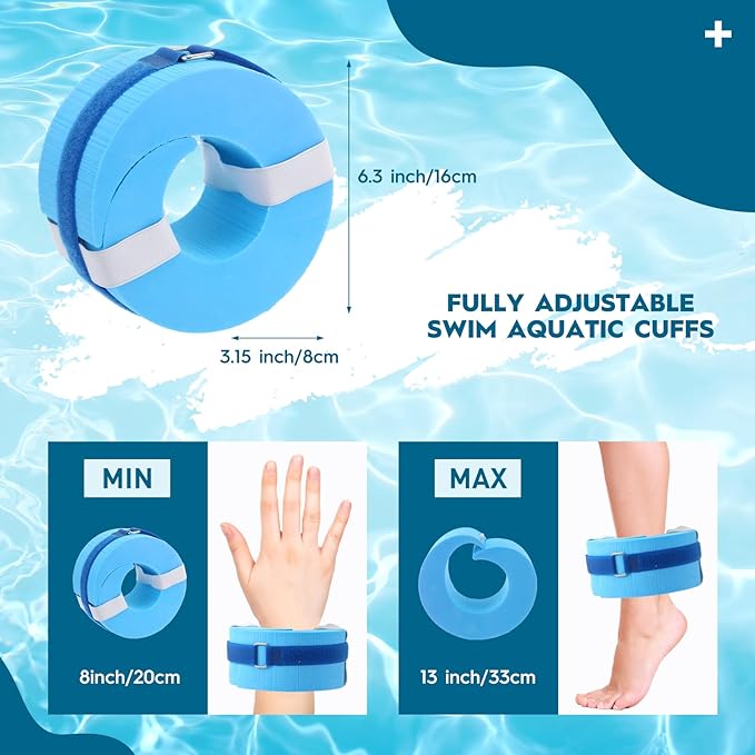 2 Pcs Foam Swim Aquatic Cuffs Equipment Water Aerobics Float Ring with Detachable Hook and Loop Fastener Fitness Workout Set for Swimming Fitness Training Pool Exercise