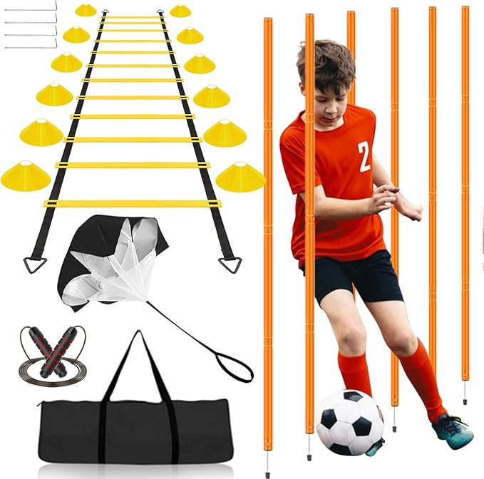 Agility Ladder Speed Training Equipment Set-20ft Agility Ladder 6 Agility 12 Soccer