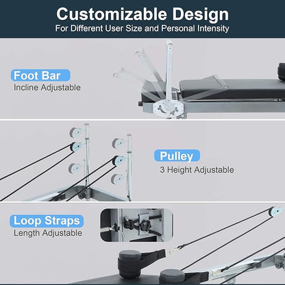 Pilates Reformer, Foldable Pilates Reformer Machine for Home