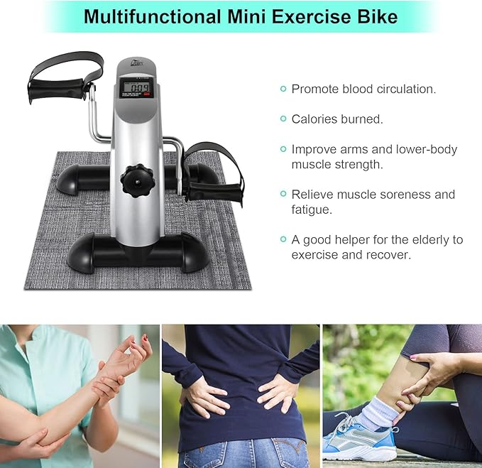 Uten Mini Exercise Bike, Under Desk Bike, Arm & Leg Peddler Machine with LCD Screen Displays, Portable Cycle