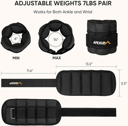 APEXUP 7 lbs/Pair Adjustable Ankle Weights for Women and Men, Modularized Leg Weight Straps for Yoga, Walking, Running, Aerobics, Gym