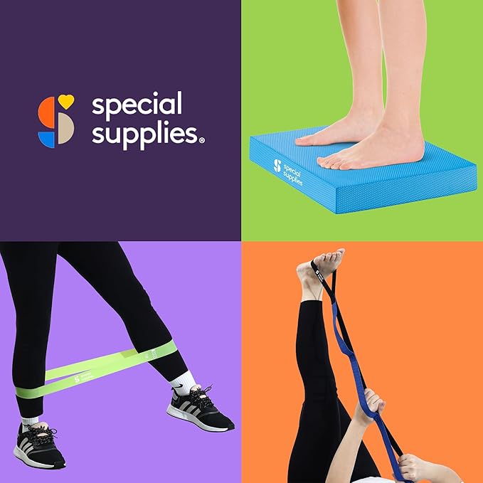 SPECIAL SUPPLIES Exercise Balance Pad, Yoga Strap & Resistance Bands for Stretching, Fitness, and Physical Therapy, Home Gym and Personal Training Equipment, 7 Pc. Exercise Kit