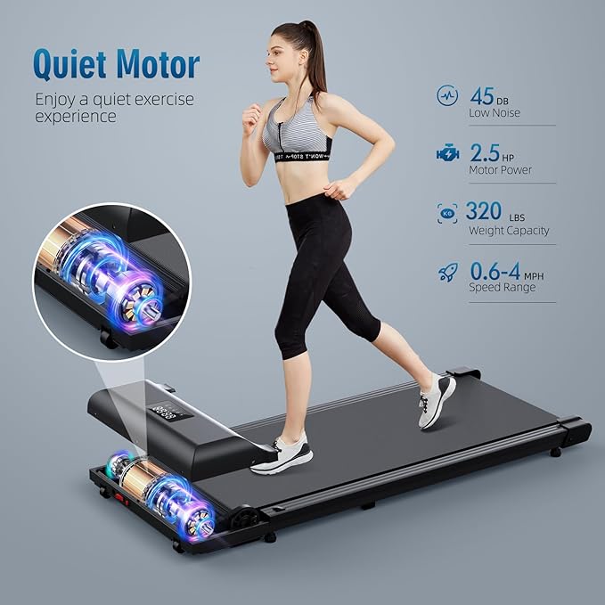 Walking Pad，Under Desk Treadmill 2 in 1 Treadmills，Portable Walking Treadmill 2.5HP, 320lbs Max Weight Remote Control LED Display,Installation-Free Jogging Machine for Home/Office