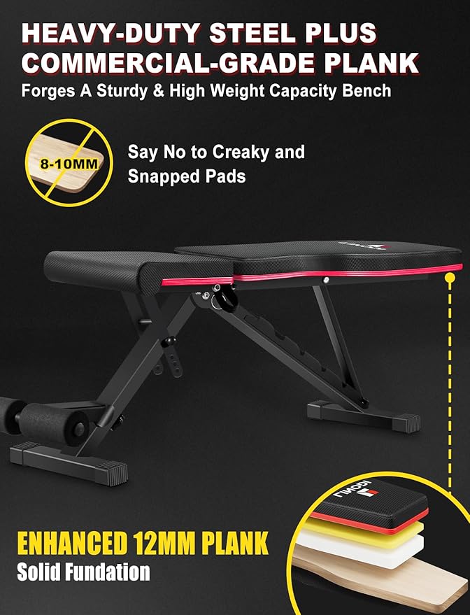 Weight Bench, Adjustable Strength Training Benches for Full Body Workout, Multi-Purpose Foldable Incline Decline Home Gym Bench