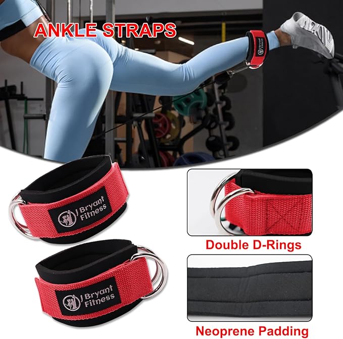 J Bryant Barbell Pad Set with 2 Ankle Straps for Cable Machines Hip Resistance Band Weight Lifting Straps Thick Cushion Hip-Thrusts Pad with Carry Bag for Squats Bench Press Workout