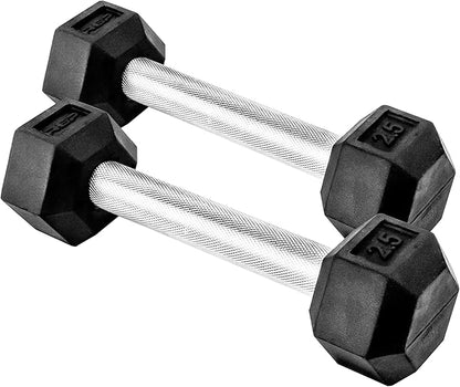 Rep Fitness Rubber Hex Dumbbell(s) - Singles (55LB +) and Pairs (5LB - 50LB) - Low Odor, Fully Knurled Handle