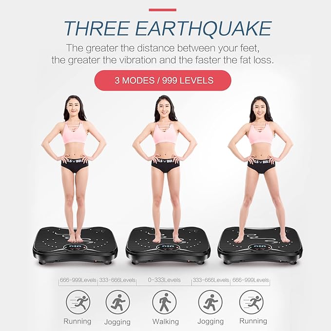 Vibration Plate Exercise Machine Whole Body Workout Vibration Fitness Platform for Home Fitness & Weight Loss + Remote + Loop Resistance Bands, 999 Levels