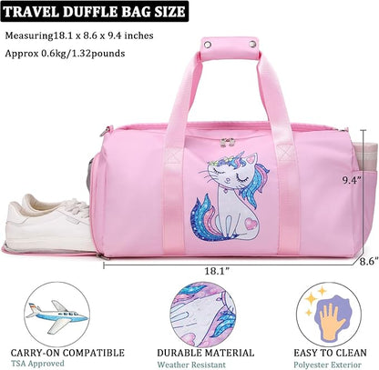 JIANYA Small Duffle Bag for Girls Kids Overnight Bag Sports Bag Dance Bag for Girls, Kids Girls Gym Bag with Shoe Compartment & Wet Pocket