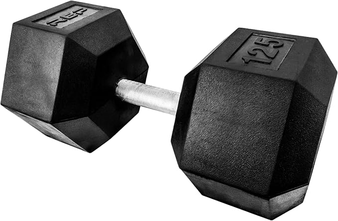 Rep Fitness Rubber Hex Dumbbell(s) - Singles (55LB +) and Pairs (5LB - 50LB) - Low Odor, Fully Knurled Handle