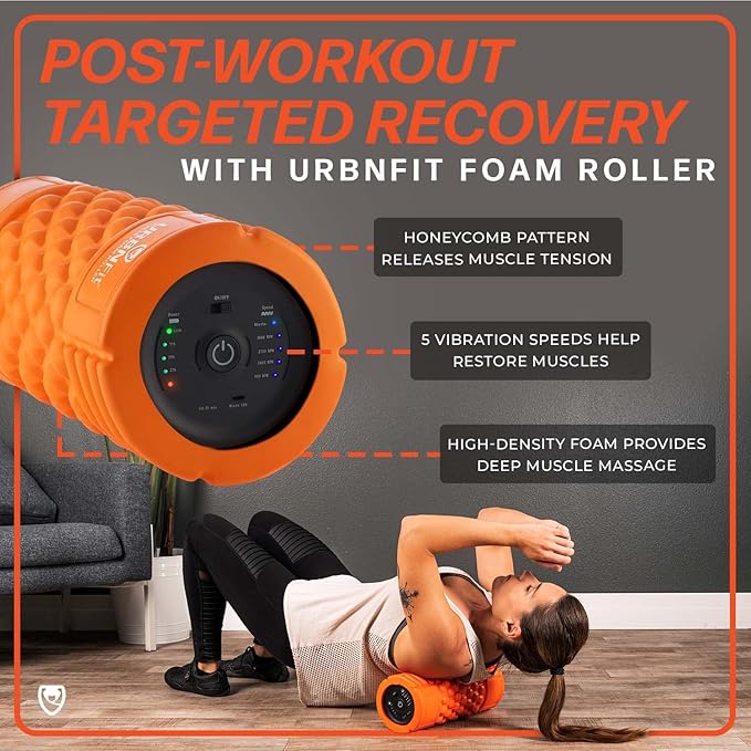 URBNFit Vibrating Foam Roller - Electric Muscle & Back Roller w/ 5 Speeds for Physical Therapy Exercise, Deep Tissue Massage, Post Workout Recovery and Trigger Point Release﻿