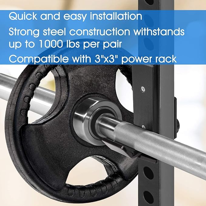 Yes4All Power Rack Attachment – J-Hook Barbell Fit 2x2 or J-Hook Barbell Fit 3x3 in Square Tube