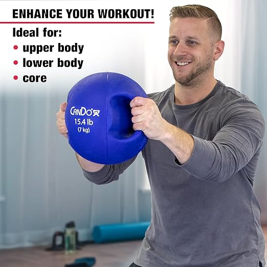 CanDo Molded Dual-Handle Medicine Ball for Strength Training, Core Workouts, Warmups, Cardio, and Plyometrics with Handles for Home and Clinic Use