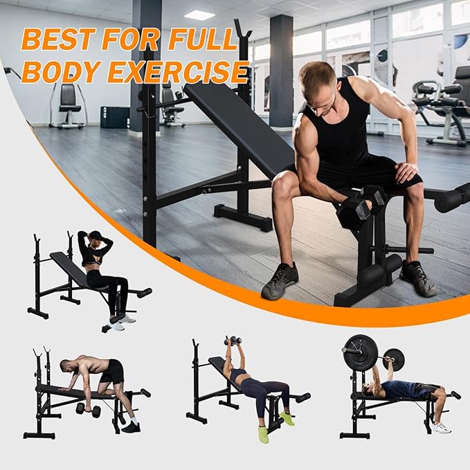 Olympic Weight Bench, Adjustable Weight Bench and Squat Rack, Bench Press Set With Leg Extension, Preacher Curl Pad, Workout Bench for Home Gym