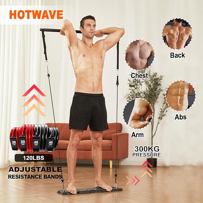 HOTWAVE Portable Workout Equipment with 20 Gym Accessories.Push Up Board &Plank,Resistance Band with Ab Roller Wheel,Exercise at Home For Men and Women