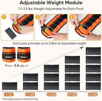 APEXUP 7 lbs/Pair Adjustable Ankle Weights for Women and Men, Modularized Leg Weight Straps for Yoga, Walking, Running, Aerobics, Gym