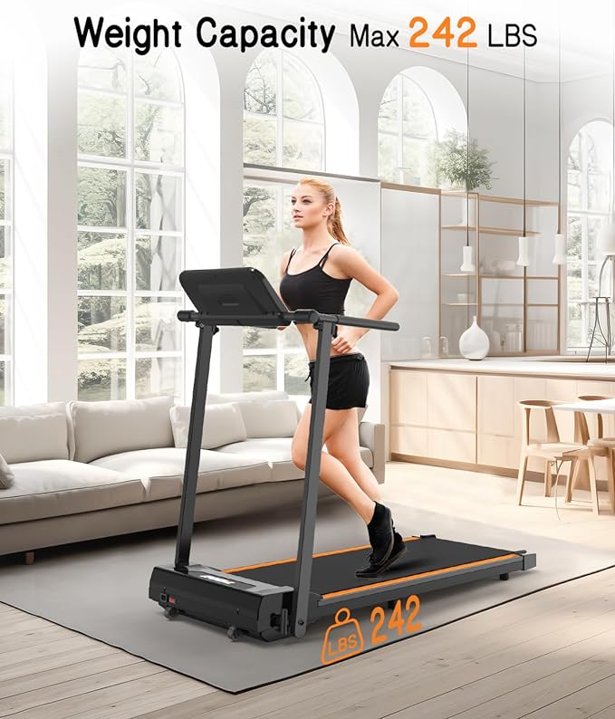 Folding Treadmill, Under Desk Treadmills for Home with 2.25HP, 12 HIIT Modes, Compact Small Treadmill for Home Office, Space Saving with Large Running Area, LCD Display