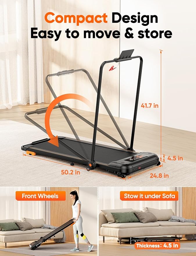 Treadmill with Incline, Walking Pad Treadmill Under Desk, 3-in-1 Folding Treadmill for Home/Office, Installation-Free, Remote Control/App Control