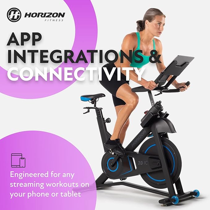 Horizon Fitness 7.0 IC Indoor Cycle Bike, Fitness & Cardio, Magnetic Resistance Cycling Bike with Bluetooth, Multi-Position Grips, 300lb Weight Capacity, Black