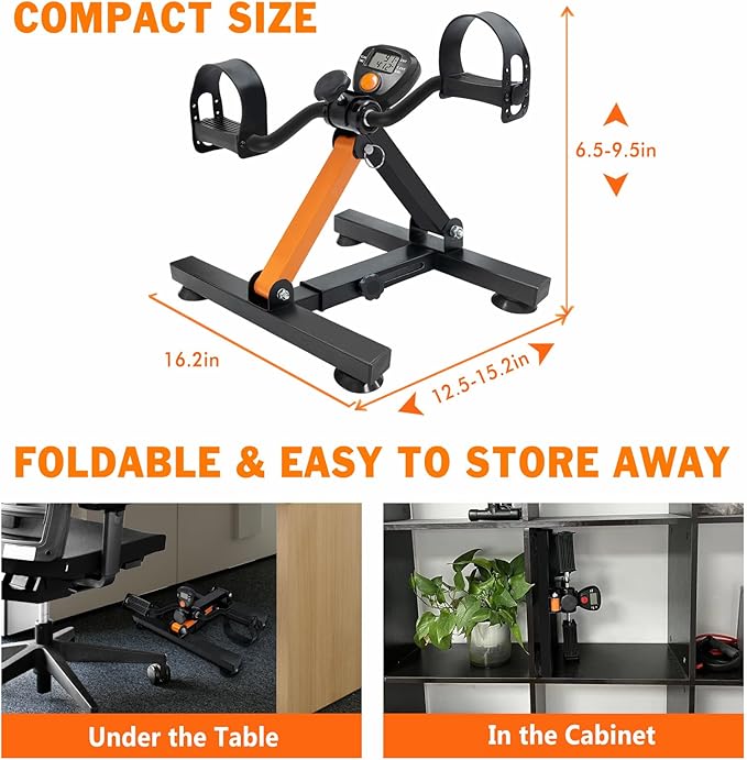 Under Desk Bike Pedal Exerciser, Adjustable Heights & Foldable Cycle Exercise Bike for Office,Stable Peddler Exerciser with Suction Cup Feet for Seniors, Fitness Exerciser for Arms & Legs Workout