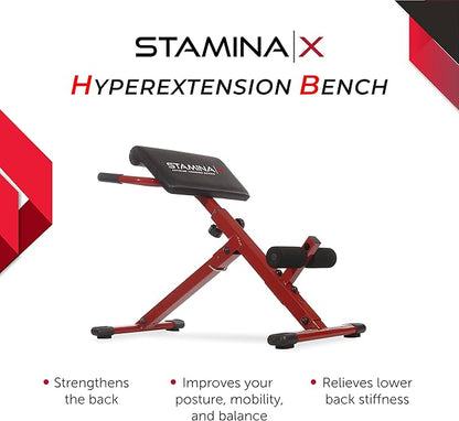 Stamina X Adjustable Ab, Back, and Core Strength Exercise, Sit-Up Fitness Hyperextension Weight Bench for At-Home Workouts