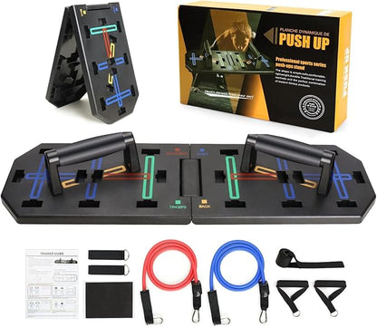 Push Up Board, Enhanced Multi-function Foldable Push Up Bar with Resistance Bands, Portable Strength Training Equipment, Push Up Handles for Perfect Pushups, Professional Push Up Workout Equipment for Home Gym