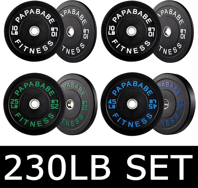 Papababe Bumper Plates, 2 Inch Olympic Weight Plates with Steel Hub Rubber Weights Plates for Weightlifting and Strength Training, Single, Pair & Set