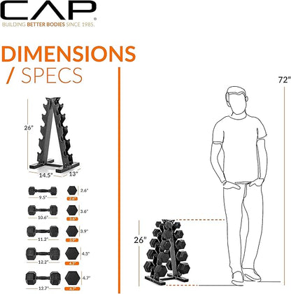 CAP Barbell Dumbbell Set with Rack 150lbs and 210lbs