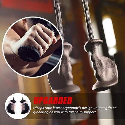 Tricep Pull Down Attachment with Ergonomic Anti-Slip Handles, Tricep Rope Cable Attachment with Enhanced Grip to Relieve Wrist Strain, Versatile Rope Attachment for Cable Machine