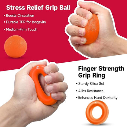 FitBeast Hand Grip Strengthener Workout Kit (5 Pack), 2 Forearm Grip Adjustable Resistance Hand Gripper, Finger Stretcher, Grip Ring & Stress Relief Grip Ball for Athletes