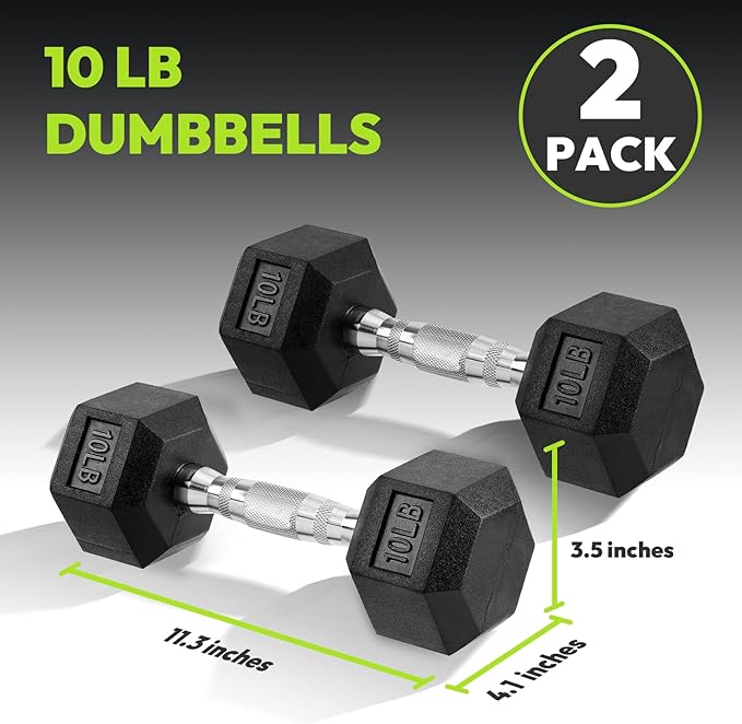 Hex Dumbbell Set, 3-100 lb Rubber Encased Exercise & Fitness Dumbbells, Weights Dumbbells Set of 2, Hand Weight for Strength Training (Single, Pair, Set)