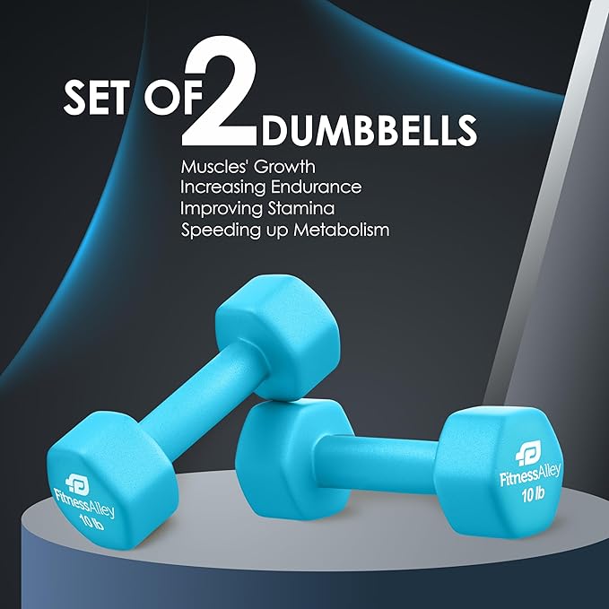 Neoprene Coated Workout Dumbbells set of 2 – Anti Roll, Non Slip with Smooth Grip Fitness & Exercise Dumbbells – Hexagon Shaped Hand Weights for Women & Men – Best Choice for Gyms & home use