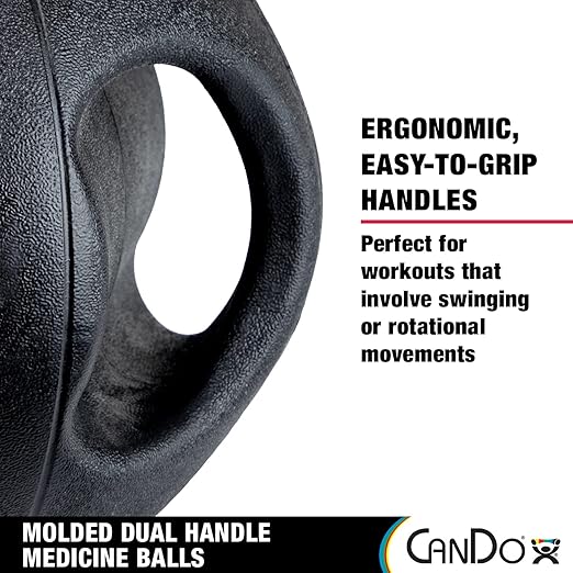 CanDo Molded Dual-Handle Medicine Ball for Strength Training, Core Workouts, Warmups, Cardio, and Plyometrics with Handles for Home and Clinic Use