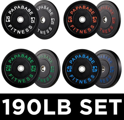 Papababe Bumper Plates, 2 Inch Olympic Weight Plates with Steel Hub Rubber Weights Plates for Weightlifting and Strength Training, Single, Pair & Set