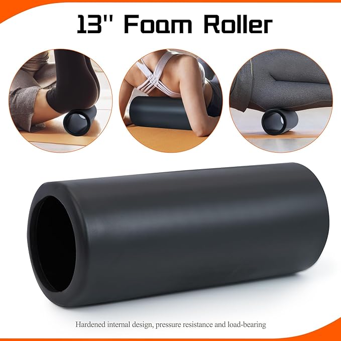 5 in1 Foam Roller Set, Deep Tissue Muscle Massage, Trigger Point Foam Roller Muscle Massage, Fitness Exercise Foam Roller, Massage Roller, Massage Ball, Stretching Strap for Pilates Yoga (Black)