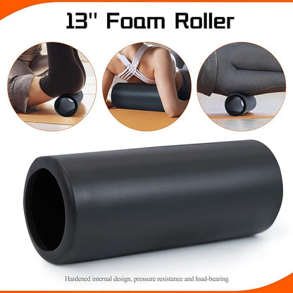 5 in1 Foam Roller Set, Deep Tissue Muscle Massage, Trigger Point Foam Roller Muscle Massage, Fitness Exercise Foam Roller, Massage Roller, Massage Ball, Stretching Strap for Pilates Yoga (Black)