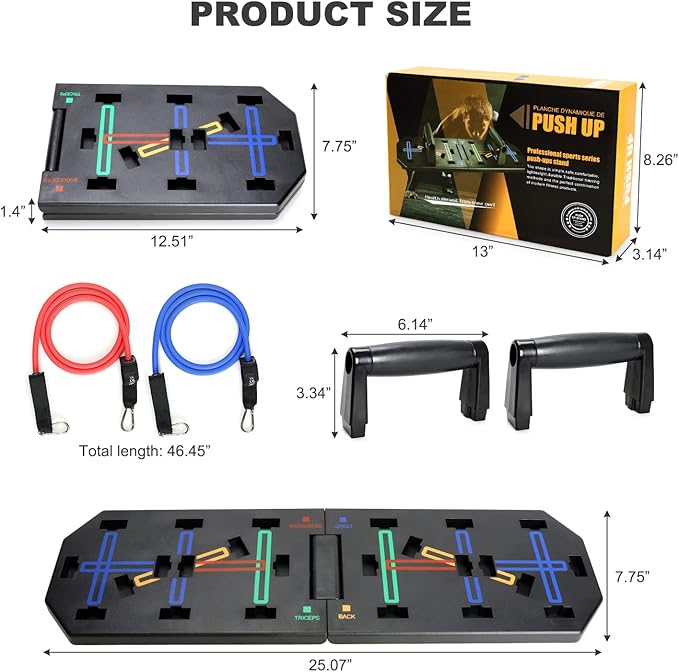 Push Up Board, Enhanced Multi-function Foldable Push Up Bar with Resistance Bands, Portable Strength Training Equipment, Push Up Handles for Perfect Pushups, Professional Push Up Workout Equipment for Home Gym