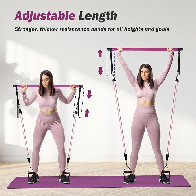 Portable Pilates Bar Kit with Resistance Bands for Women & Men, Upgraded 3 Section Multifunctional Yoga Pilates Stick for Home Gym Exercise Fitness Equipment Supports Full-Body Workouts