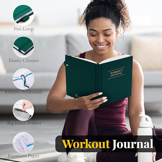 Fitness/Workout Journal for Women & Men, Workout Log Book to Track Exercise Progress, 6 Months Running Journal Workout Equipment Home Gym Gift-Dark Green