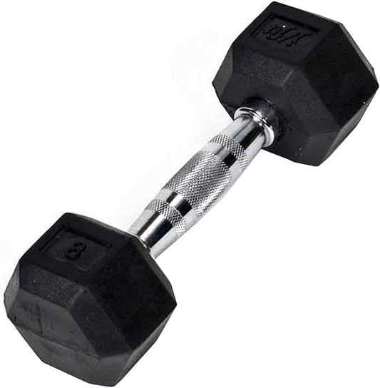 JFIT Rubber Hex Dumbbell - 15 Size, Single and Pair Options, 4-50lbs - Shaped Heads Prevent Rolling and Injury - Ergonomic Hand Weights for Exercise, Therapy, Muscle, Strength and Weight Training