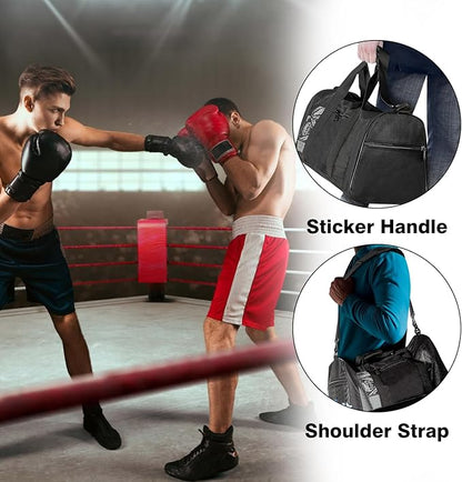 Boxing Gym Bag, WITSTEP Mesh Boxing Duffle Bag with Detachable Shoulder Strap Breathable Gym Duffle Bag for Sweaty Clothes and Equipment, Sturdy Wrestling Karate MMA Workout Bag for Men Women