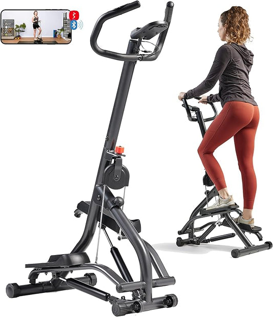 Sunny Health & Fitness Stair Stepper w/Handlebar, Extended Step Range Machine for Climbing Exercise, Compact, Height-Adjustable, Low-Impact & SunnyFit App Enhanced Connectivity