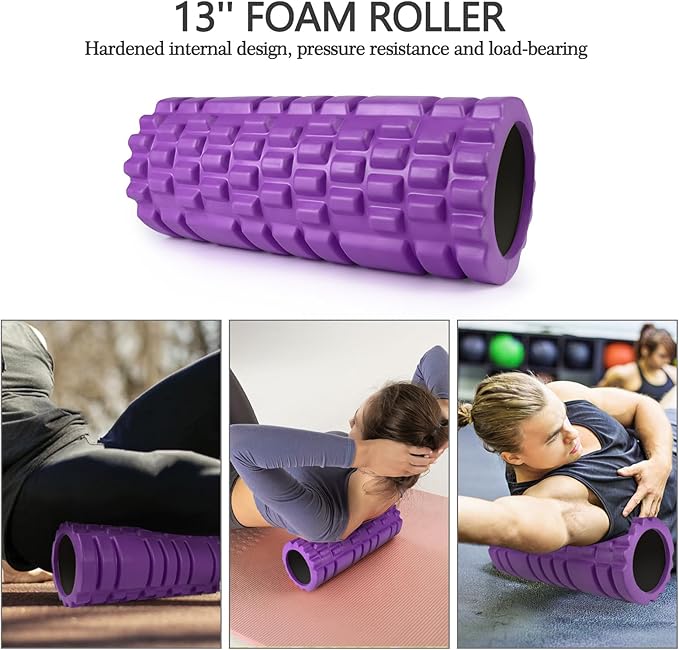 5 in 1 Foam Roller Set, Trigger Point Foam Roller Patented, Massage Roller Stick, Massage Ball, Stretching Strap for Deep Tissue Massager for Muscle Pilates Yoga Whole Body