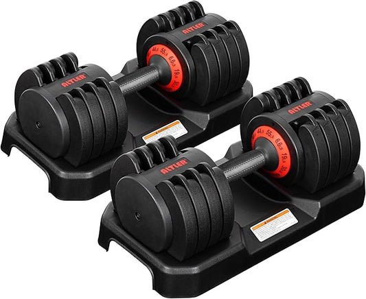 Adjustable Dumbbell, 55LB Dumbbell Set with Tray for Workout Strength Training Fitness, Adjustable Weight Dial Dumbbell with Anti-Slip Handle and Weight Plate for Home Exercise