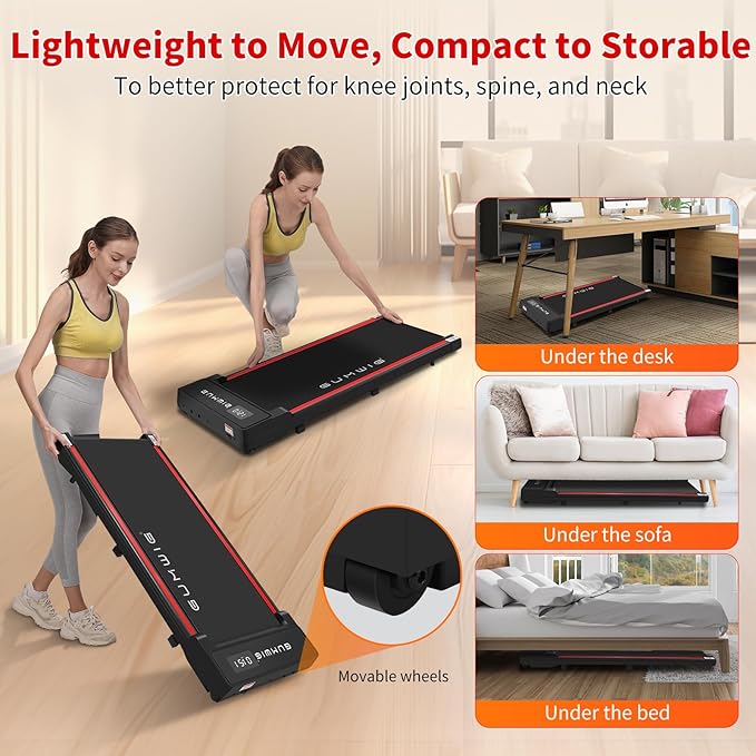 Under Desk Walking Pad, Compact Treadmill for Home Office Exercise Equipment, Portable Jogging Pads Machine with LED Display and Remote Control，300LBS Large Capacity and Wider Running Belt