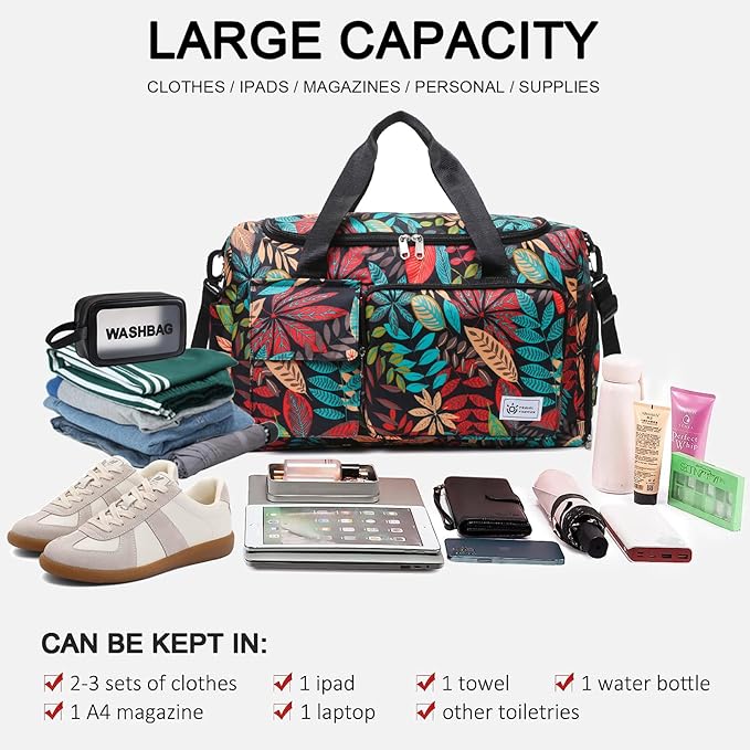 Small Gym Bag for Women, Travel Duffle Bag Carry On Weekender Bag with Shoe Compartment